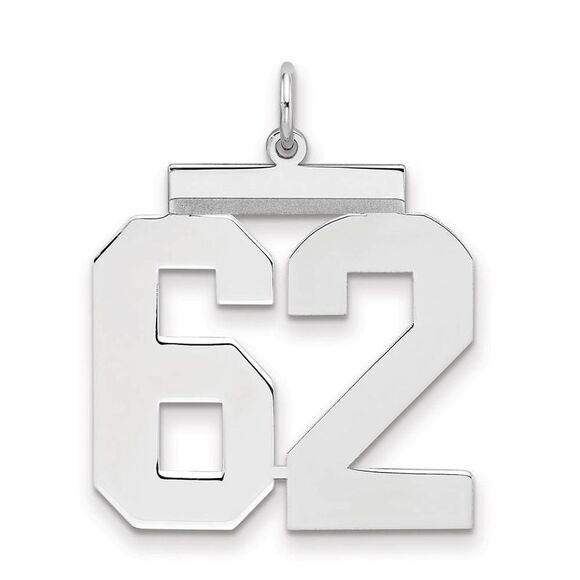 Sterling Silver Athletic Collection Large Polished Number 62 Pendant